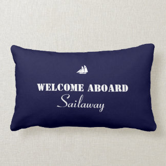 Coussin Rectangle Bleu Blanc Bienvenue à Bord Bateau Naudique