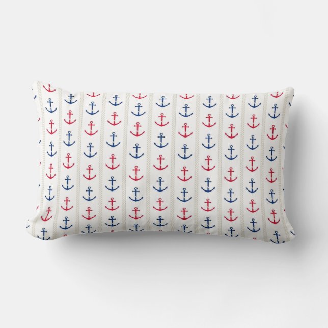 Coussin Rectangle Bleu blanc rouge d'Ancres nautiques (Recto)