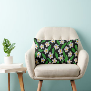 Coussin Rectangle Bleu Blanc Vert Floral 