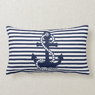 Coussin Rectangle Bleu bleu marine Blancs et Ancre bleue