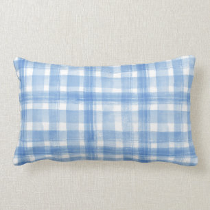 Coussin Rectangle Bleu clair et blanc Aquarelle En vichy À damiers