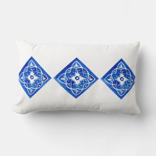 Coussin Rectangle Bleu Cobalt Bleu et blanc Carrelage méditerranéen