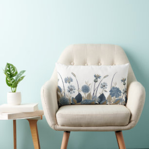 Coussin Rectangle Bleu Dahlias Cornflower