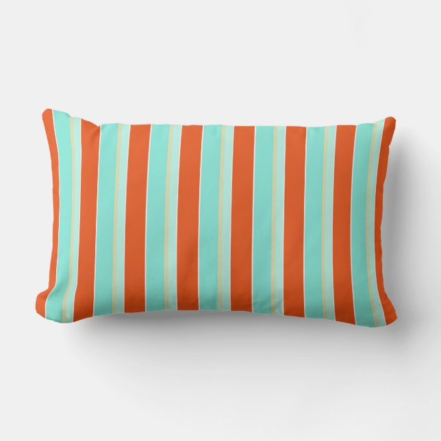 Coussin Rectangle Bleu d'Aqua et orange rayés de mandarine (Recto)