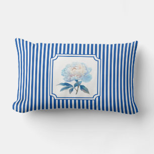 Coussin Rectangle Bleu de cobalt à rayure et motif floral