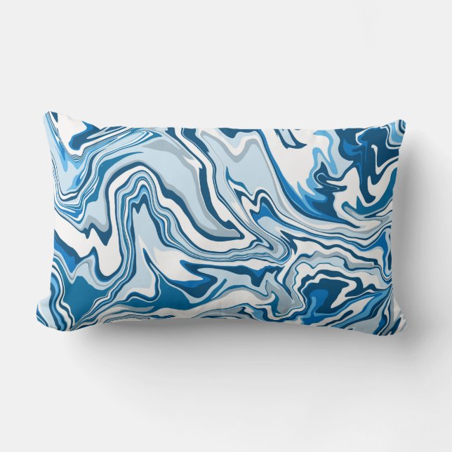 Coussin Rectangle Bleu Digital Fluid Art Marbre Grandes (Recto)