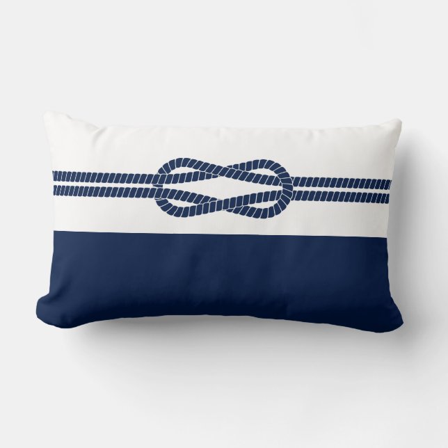 Coussin Rectangle Bleu et blanc, corde marine - Maritime (Recto)