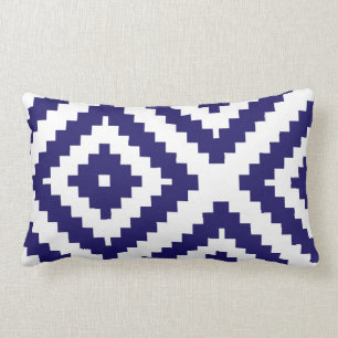 Coussin Rectangle Bleu et blanc de cobalt géométrique de motif de