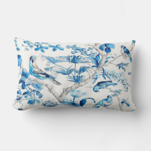Coussin Rectangle Bleu et blanc Oiseau Oriental Chinoiserie