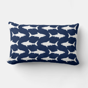 Coussin Rectangle Bleu et blanc requin Motif Nautique Nautique Lumb