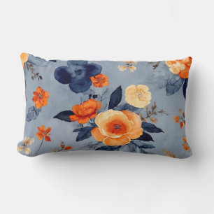 Coussin Rectangle Bleu et brûlé Orange Ferme fleurie