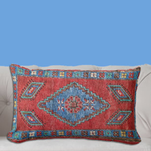 Coussin Rectangle Bleu et Rose Antique Turc Oriental Design de tapis