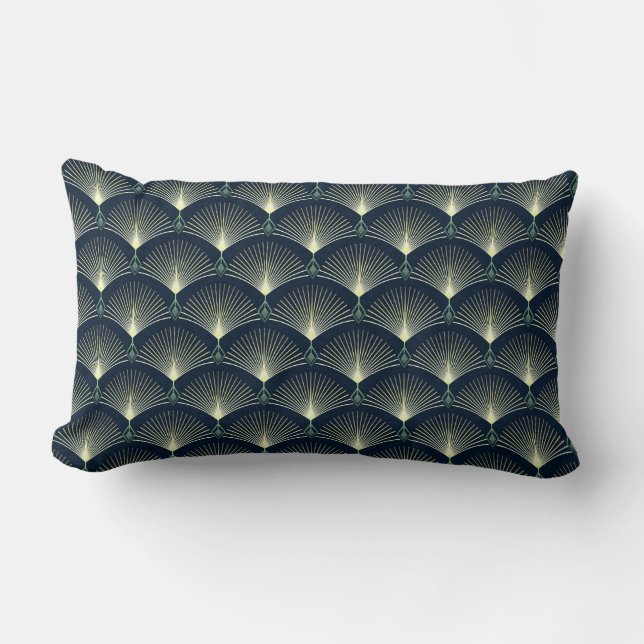 Coussin Rectangle Bleu foncé Art Déco Motif géométrique élégant Jeu (Recto)