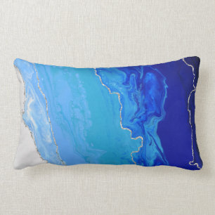 Coussin Rectangle Bleu Gradient Ombre Couleur Argent Lignes métalliq