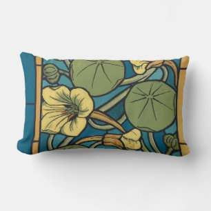 Coussin Rectangle Bleu jaune Nasturtium Fleur Nouveau Motif
