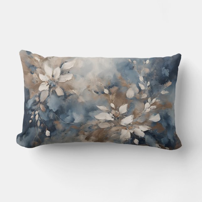 Coussin Rectangle Bleu marine Bleu clair Brun Floral Moderne (Recto)