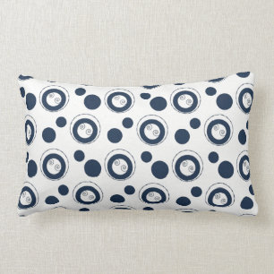 Coussin Rectangle Bleu marine et pois argenté de cercles