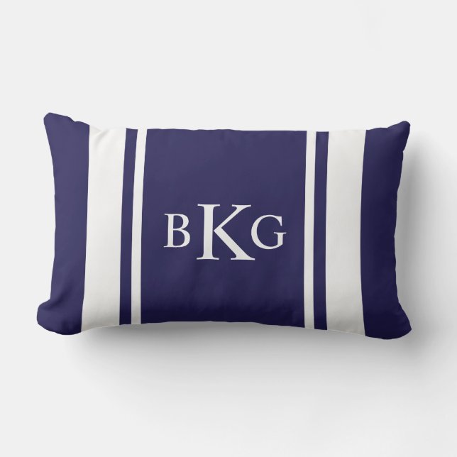 Coussin Rectangle Bleu marine fait sur commande de monogramme et de (Recto)