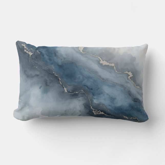 Coussin Rectangle Bleu marine Gris Charbon Blanc Beige Abstrait (Recto)