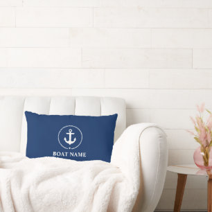 Coussin Rectangle Bleu marine nautique de corde d'Ancre de nom de
