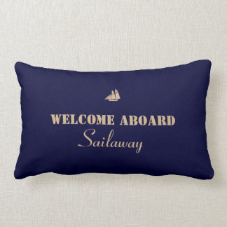 Coussin Rectangle Bleu Marron Bienvenue à Bord Bateau Naudique