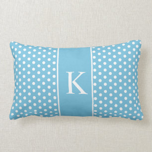 Coussin Rectangle Bleu mignon d'Aqua du monogramme   de pois