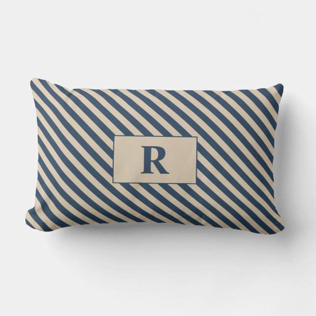 Coussin Rectangle Bleu monogramme/rayures vanillées (Recto)