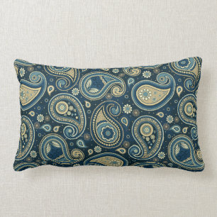 Coussin Rectangle Bleu motif Paisley turquoise or élégant