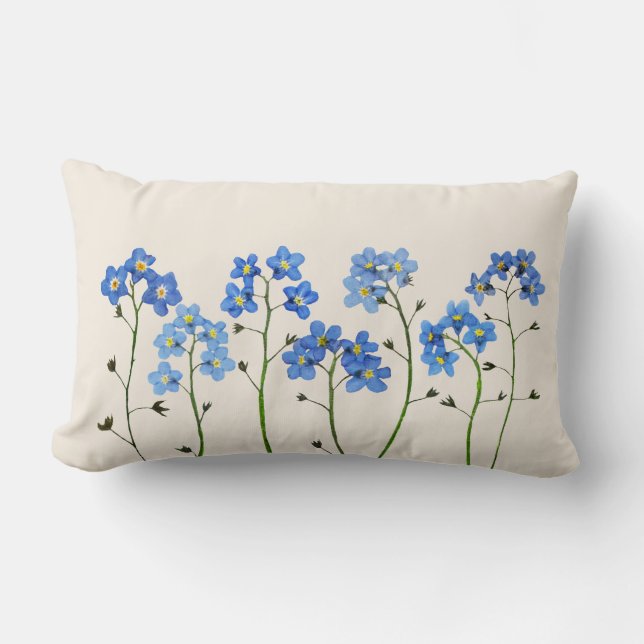 Coussin Rectangle Bleu naturel Pressé oublie-me-pas Fleurs Cushion (Recto)