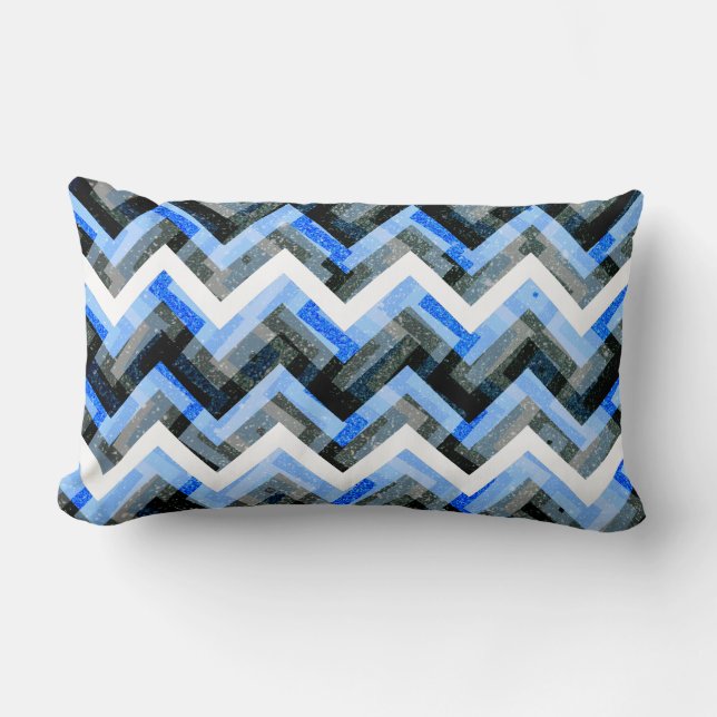 Coussin Rectangle Bleu Noir Blanc Chevron Texturé (Recto)
