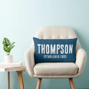 Coussin Rectangle Bleu Nuit Rustique Toile de Jute Nom de Famille An