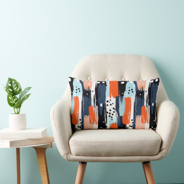 Coussin Rectangle Bleu orange brosses Motif Abstrait (Chaise)
