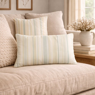 Coussin Rectangle Bleu Poussiéreux Neutre Rayé Fermes Rustiques
