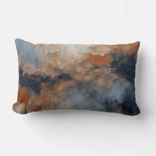 Coussin Rectangle Bleu Poussiéreux Orange Brûlé Marine Abstrait