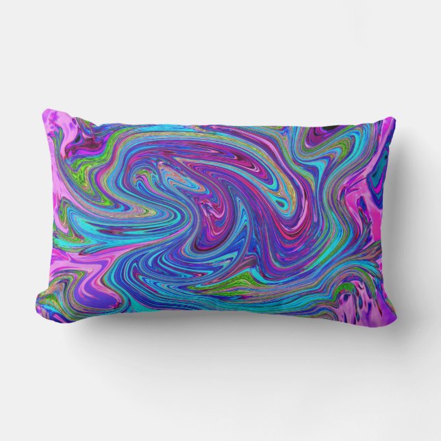 Coussin Rectangle Bleu, Rose et Violet Groovy Art Abstrait Rétro (Recto)