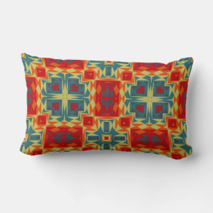 Coussin Rectangle Bleu, rouge, orange et jaune géométrique