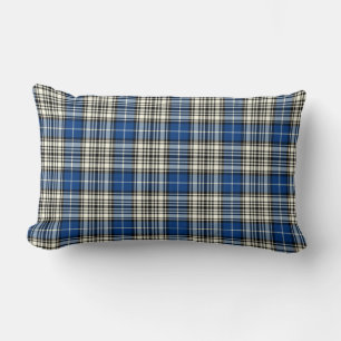 Coussin Rectangle Bleu royal, plaid noir et blanc de clan de Napier