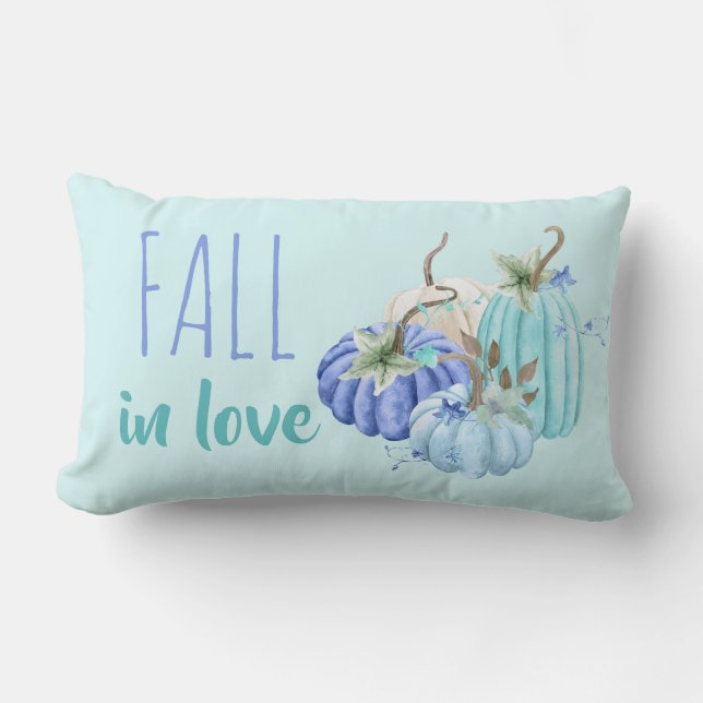 Coussin Rectangle Bleu sarcelle Aqua Taupe Citrouille Automne (Recto)