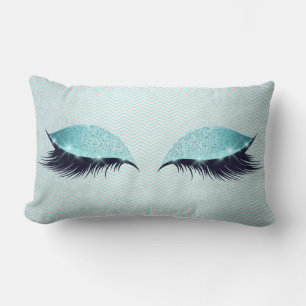Coussin Rectangle Bleu Tiffany Cat Lashes Parties scintillant maquil