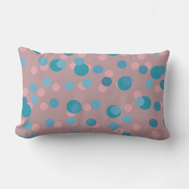 Coussin Rectangle bleu, turquoise, mauve et rose à pois (Recto)