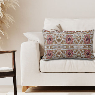 Coussin Rectangle bleu turquoise or bordeaux rose bohème