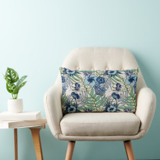 Coussin Rectangle Bleu Turquoise Turquoise Vert Hawaiian Floral