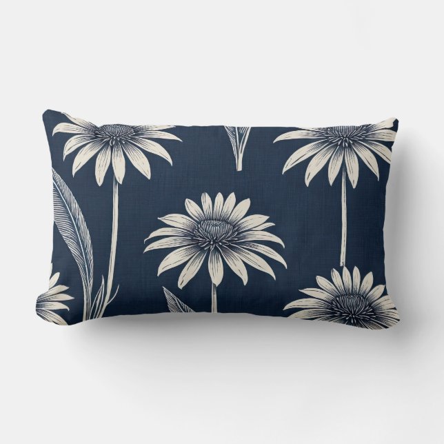 Coussin Rectangle Bloc d'impression bleu et blanc Coneflower (Recto)