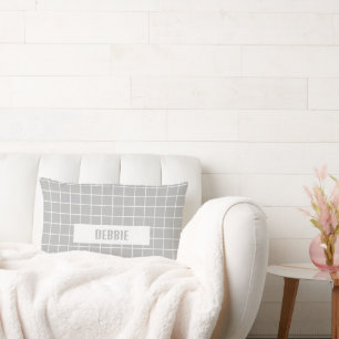 Coussin Rectangle Blocs de carreaux gris et blanc personnalisés