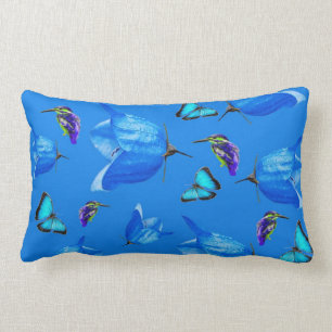 Coussin Rectangle Blue Butterflies, Kingfishers, And Bell Flowers