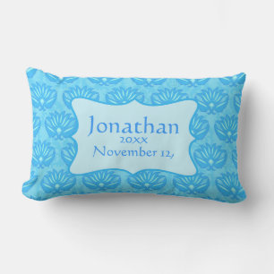 Coussin Rectangle Blue Damask Baby Nom du garçon Naissance personnal