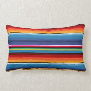 Coussin Rectangle Blue Gold Red Sarape mexicaine