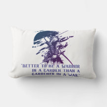 Blue Ink Samurai Art & Custom Quote Lumbar Pillow