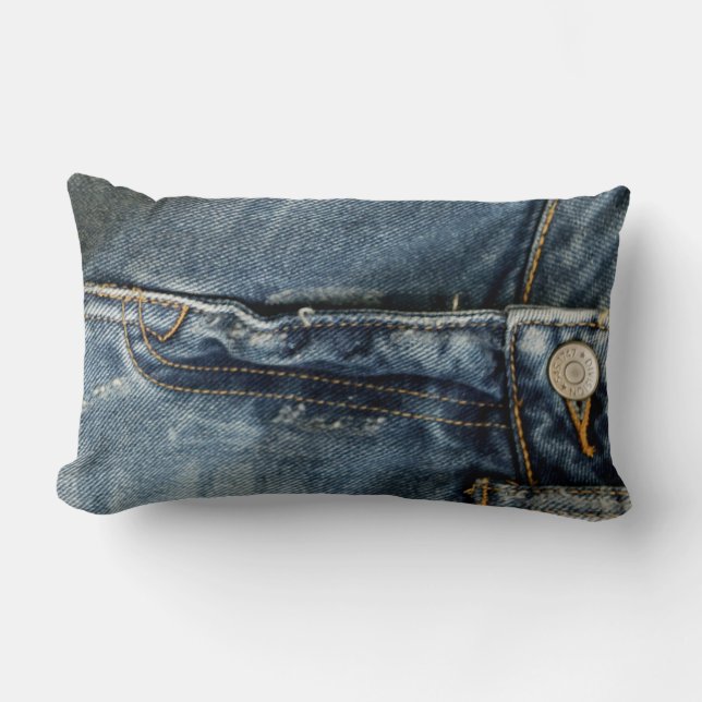 Coussin Rectangle Blue Jeans Denim Zipper Faux (Recto)