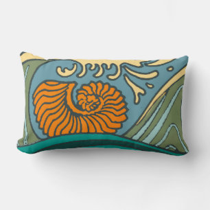 Coussin Rectangle Blue Ocean Waves Nautilus Seashell Motif Nouveau